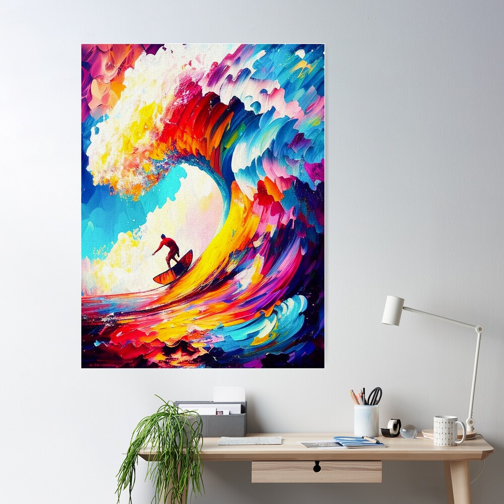 Surfing a Giant Wave Vibrant Abstract Art, Palette Knife Oil Digital  Painting Poster for Sale by VividViews