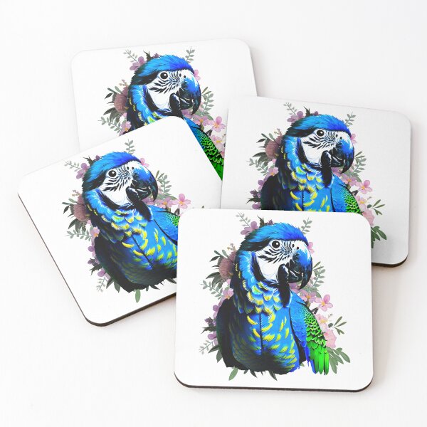 Item preview, Blue Macaw Parrot Flowers Art designed and sold by Ascooepics.