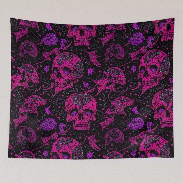 Item preview, neon psychedelia pattern with skulls designed and sold by weirdove.