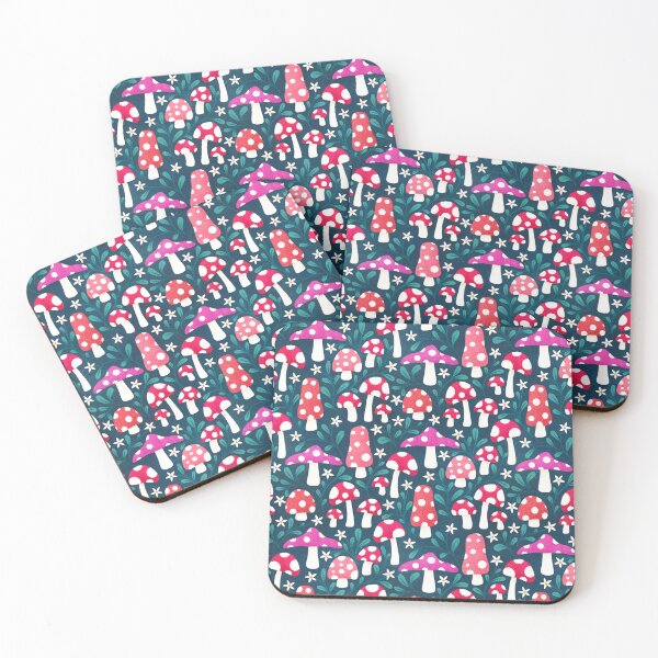 Item preview, Hongos florales rosados manchados | Azul oscuro designed and sold by RebeccaFlaherty.
