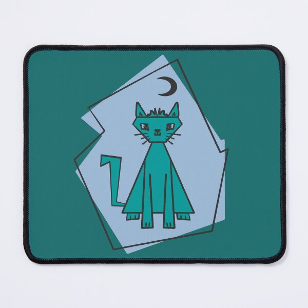 Item preview, Geometric shape teal cut cat with black half moon designed and sold by Xatutik.art.