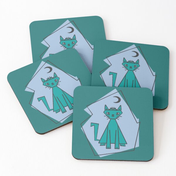Item preview, Geometric shape teal cut cat with black half moon designed and sold by Xatutik.art.