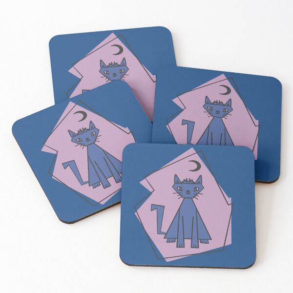 Item preview, Geometric shape dark blue cut cat with black half moon designed and sold by Xatutik.art.