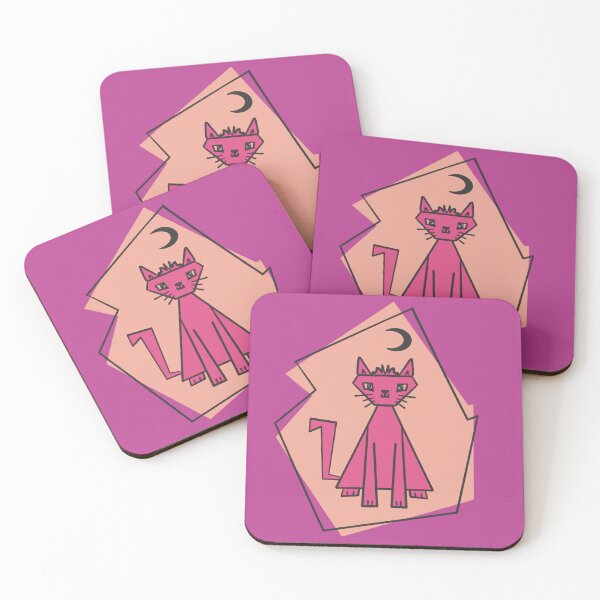 Item preview, Geometric shape deep pink cut cat with black half moon designed and sold by Xatutik.art.