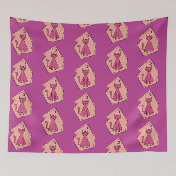 Item preview, Geometric shape deep pink cut cat with black half moon designed and sold by Xatutik.art.