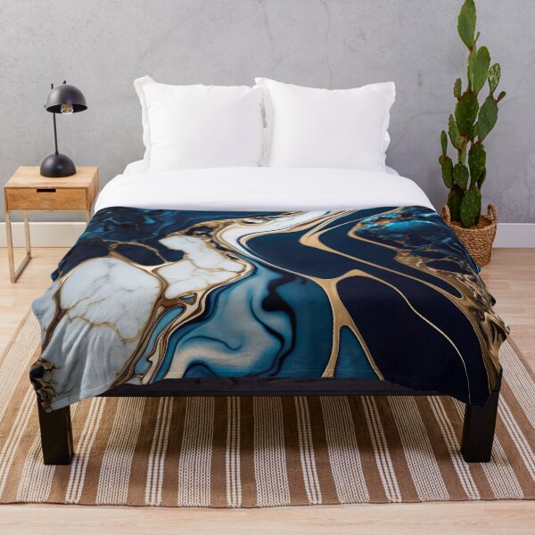 Item preview, White Marble with Blue and Gold Abstract Art designed and sold by MedusaPrintArt.