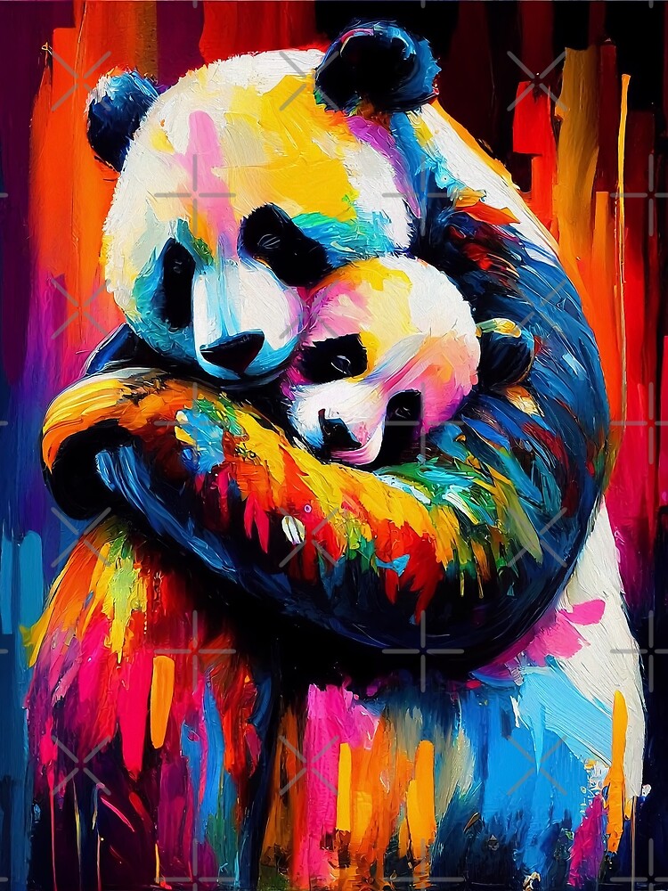 Panda Hug Vibrant Abstract Art, Palette Knife Oil Digital Painting Poster  for Sale by VividViews