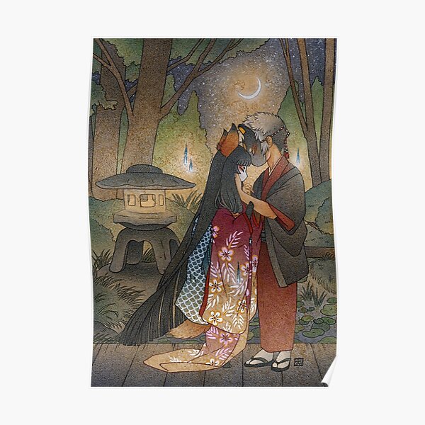 Okina and Shiro - Kitsune Fox Yokai Poster