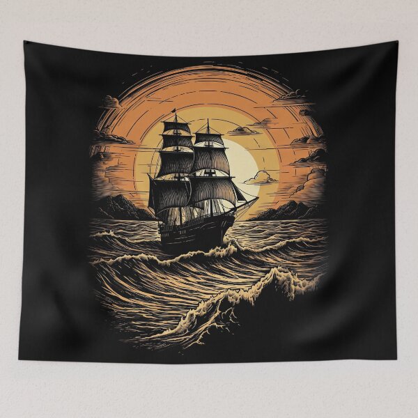 Item preview, Pirate Ship at Sunset - Vintage Style designed and sold by ArtShiftFL.