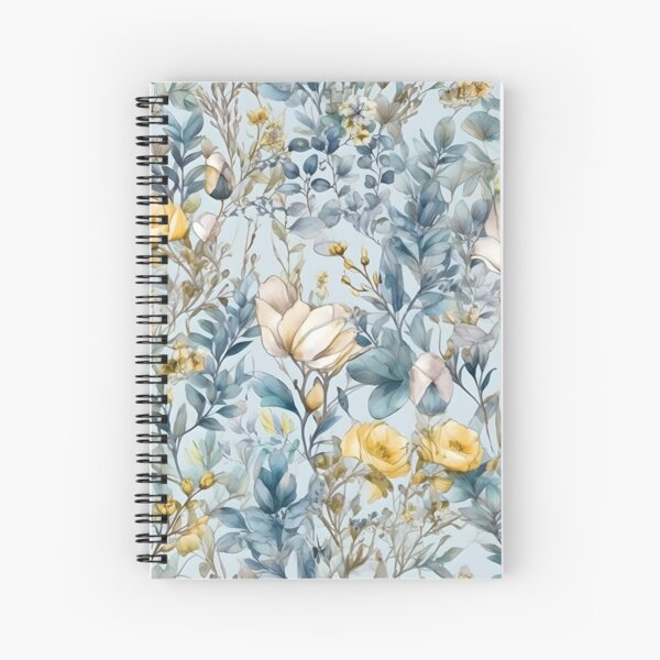 Aperçu de l'œuvre Sunny Skies : un motif de fleurs aquarelle bleu pastel et jaune joyeux créée et vendue par tripanthias.