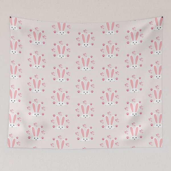 Aperçu de l'œuvre Cute Peeking Bunny with Hearts and Paw Prints créée et vendue par Anyone For Seconds Designs.