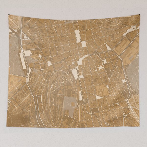 Item preview, Map of Saint Etienne downtown (France) in sepia vintage style designed and sold by blursbyai.