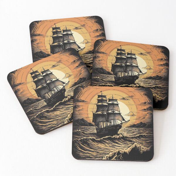 Item preview, Pirate Ship at Sunset - Vintage Style designed and sold by ArtShiftFL.