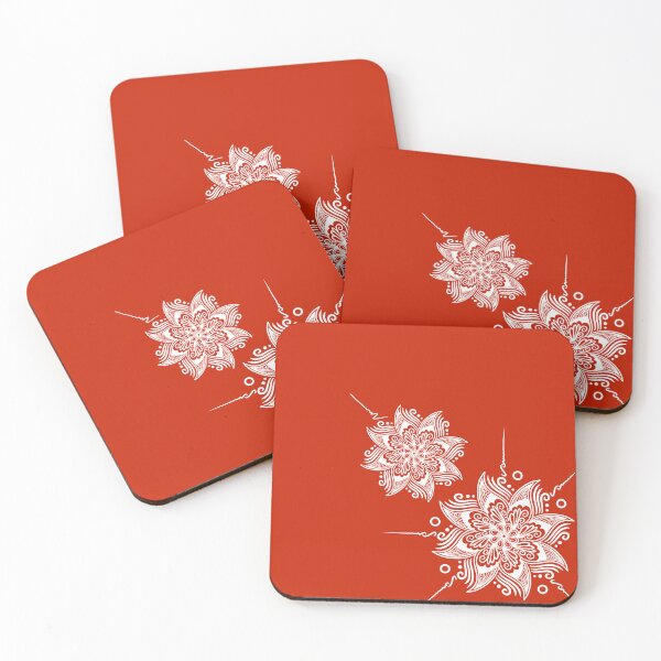 Item preview, White Floral on Red Mud, Folk Art Design designed and sold by NMARTWORKS.