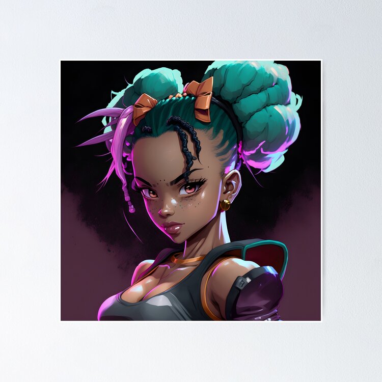 Black Bulma-Style Anime Girl Sticker