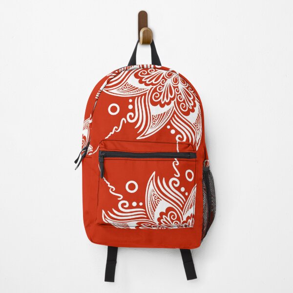 Item preview, White Floral on Red Mud, Folk Art Design designed and sold by NMARTWORKS.