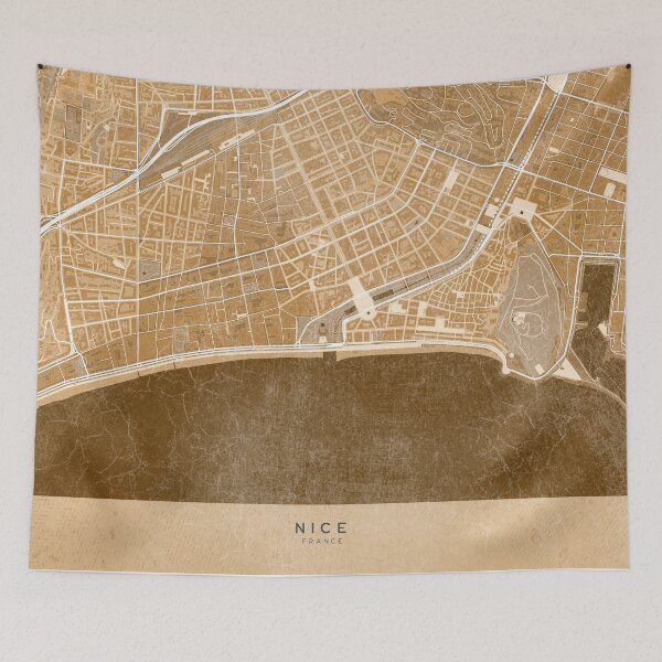 Item preview, Map of Nice downtown (France) in sepia vintage style designed and sold by blursbyai.