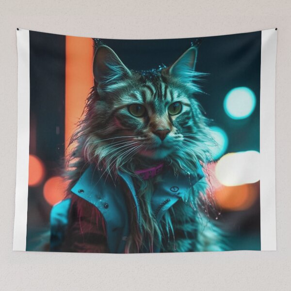 Item preview, Cyberpunk Maine Coon Cat #1 designed and sold by ArcStormDesigns.
