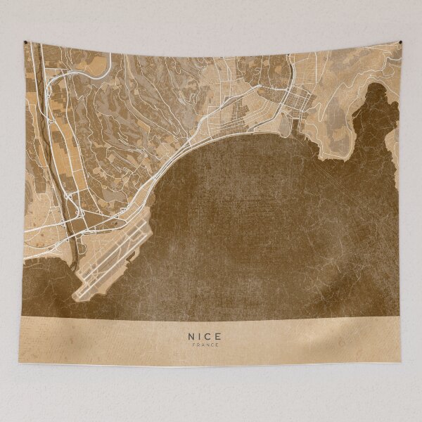 Item preview, Map of Nice (France) in sepia vintage style designed and sold by blursbyai.
