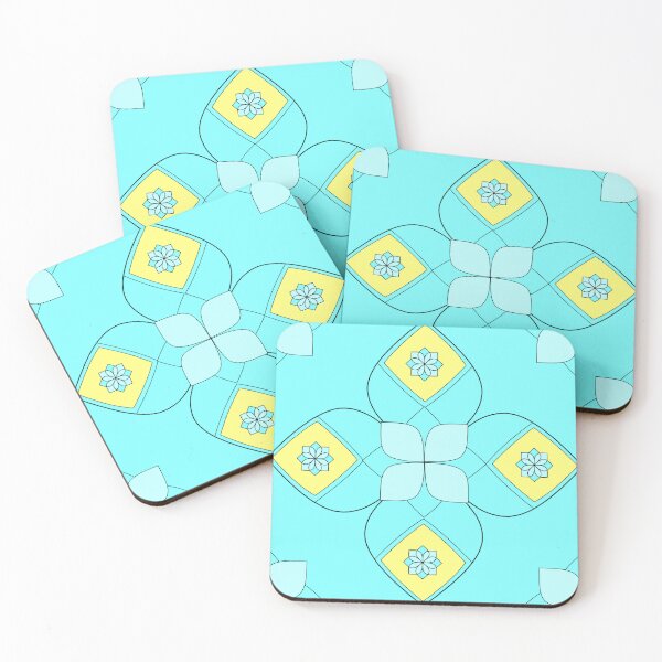 Aperçu de l'œuvre Flower Geometry Cheer Cyan and Yellow Repeat 5748 créée et vendue par Art in My Loft.