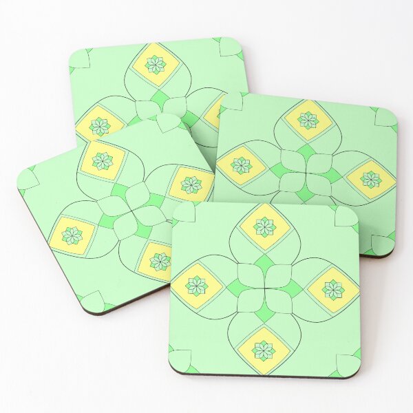 Aperçu de l'œuvre Flower Geometry Cheer Green and Yellow Repeat 5748 créée et vendue par Art in My Loft.