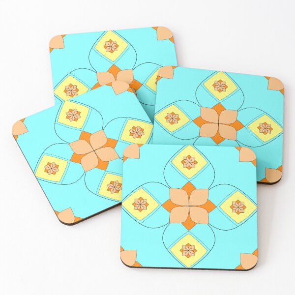 Aperçu de l'œuvre Flower Geometry Cheer Cyan Orange and Yellow Repeat 5748 créée et vendue par Art in My Loft.