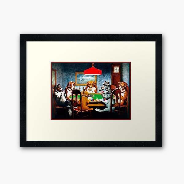 DOGS PLAYING POKER : Vintage C M Coolidge Print Framed Art Print