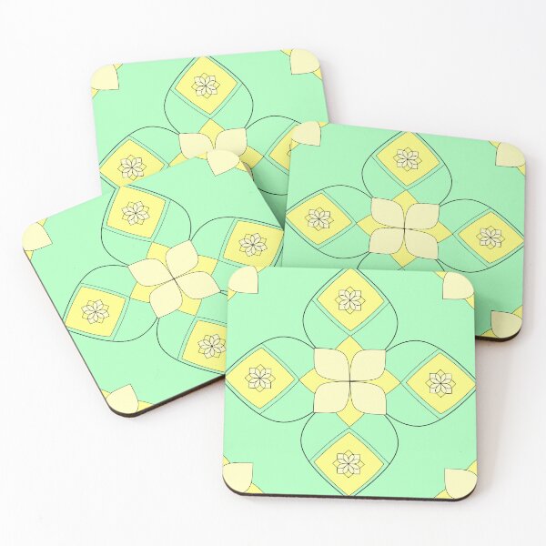 Aperçu de l'œuvre Flower Geometry Cheer Green Yellow Corners and Yellow Repeat 5748 créée et vendue par Art in My Loft.