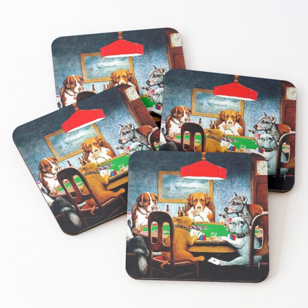 DOGS PLAYING POKER : Vintage C M Coolidge Print Coasters (Set of 4)
