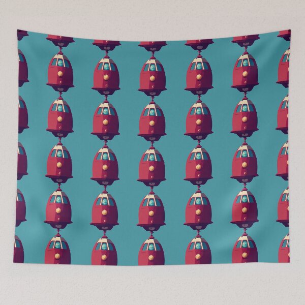Item preview, Red Retro Spaceships with on Blue Pattern designed and sold by Aaron2610.