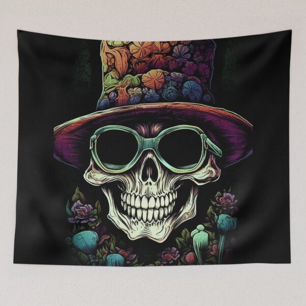 Item preview, Special Whimsical Psychedelic Skull Madhatter Skeleton Art Design V.98 designed and sold by Pexelpanoramas.