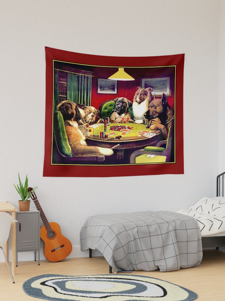 Tapestry, DOGS PLAYING POKER : Vintage Brown and Begelow Cigar Adv Print designed and sold by posterbobs