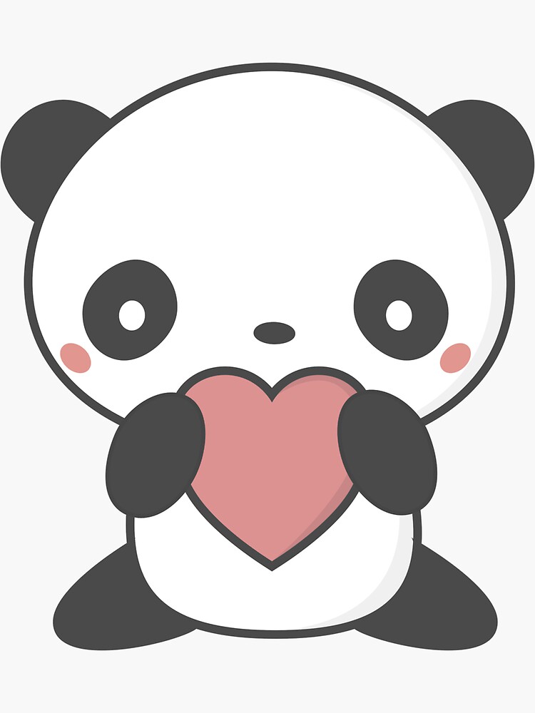 Kawaii Cute Panda With Heart - Panda - Sticker