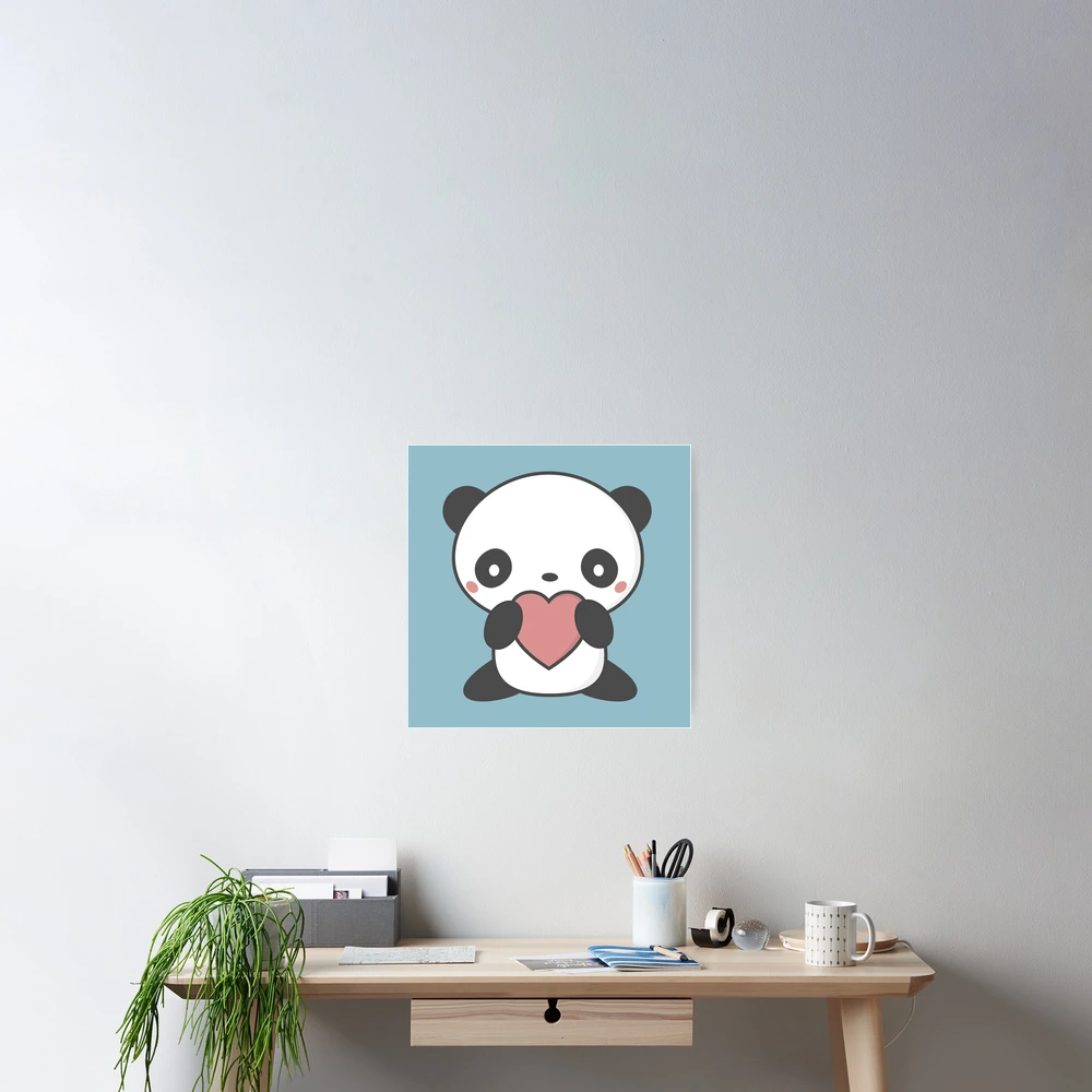 Cute Kawaii Panda With Heart Poster by kiwiprints