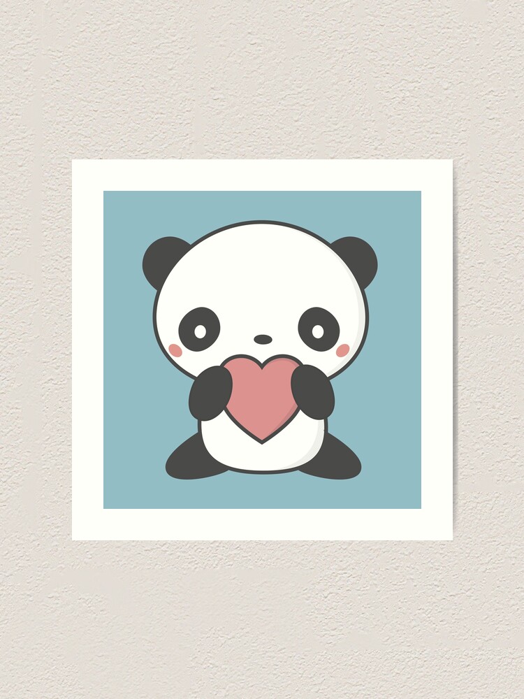 Kawaii Cute Panda With Heart Art Print