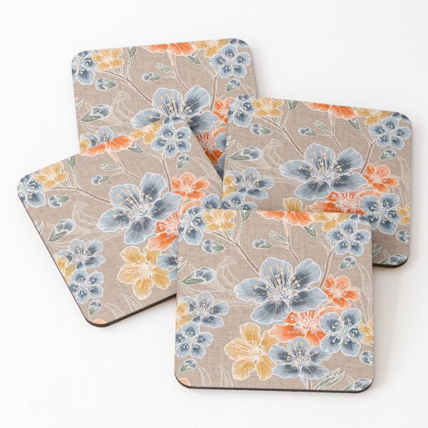 Item preview, New Romantic Watercolor floral pattern, linen texture designed and sold by Katj-A-Studio.