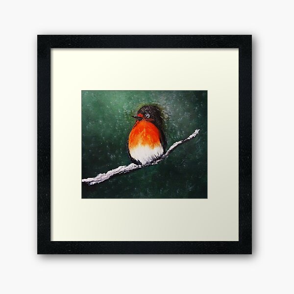 Aperçu de l'œuvre ROBIN EXTRAORDINAIRE PEINT À LA MAIN SUR UNE BRANCHE ENNEIGÉE créée et vendue par mymumsart.