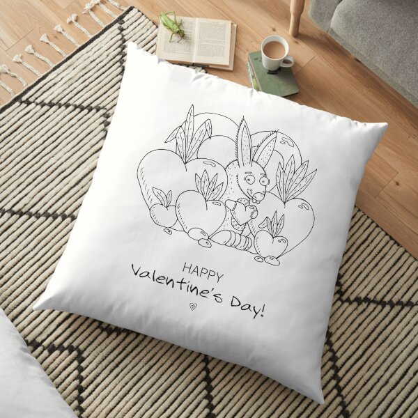 Unique hand drawn Valentine's funny bunny Floor Pillow