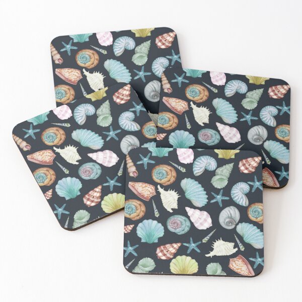 Item preview, Watercolor seashells with black background designed and sold by TenderSoar.