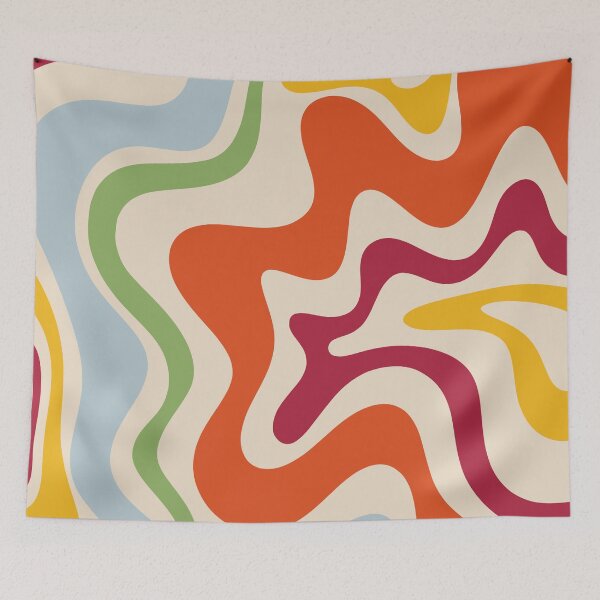 Item preview, Retro Liquid Swirl Colorful Abstract Pattern in Muted Orange Mustard Green Blue Cream designed and sold by kierkegaard.