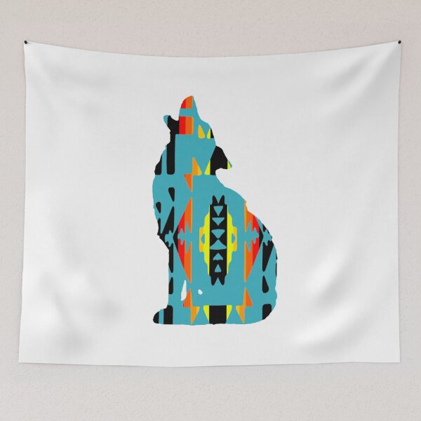 Item preview, Turquoise / Fire Colors / Black Native Print Wolf designed and sold by JMWCD.