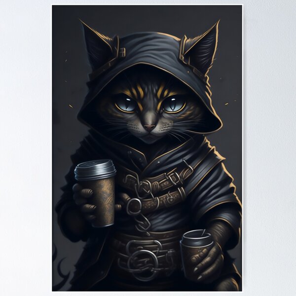 Artikel-Vorschau von Ninja-Katze, die einen Kaffee trinkt, designt und verkauft von Luis Enrique Gallego Olmo.