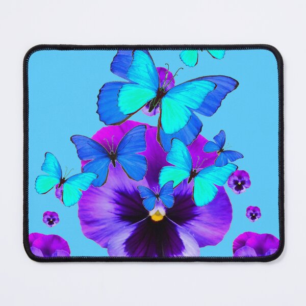 Item preview, BLUE BUTTERFLIES PURPLE PANSY FLOWERS BLUE ART designed and sold by sharlesart.