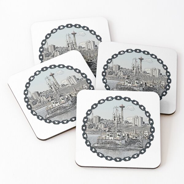 Item preview, Vane Brothers Tug Huson Seattle Skyline Space Needle Sketch color add. designed and sold by Jason Mosley.
