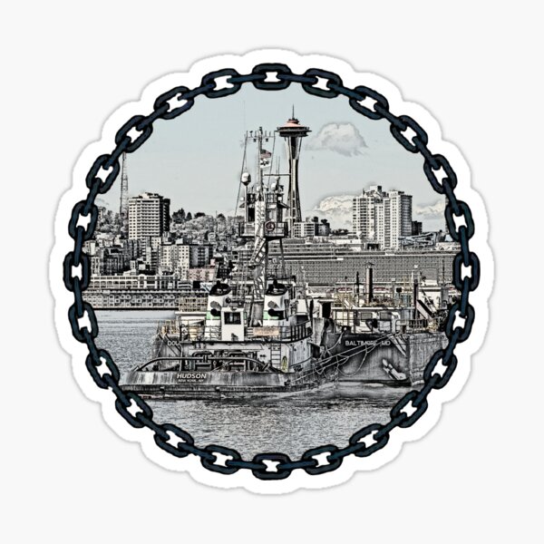 Vane Brothers Tug Huson Seattle Skyline Space Needle Sketch color add. Sticker