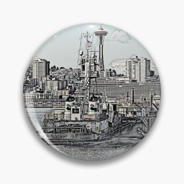 Item preview, Vane Brothers Tug Huson Seattle Skyline Space Needle Sketch color add. designed and sold by Jason Mosley.