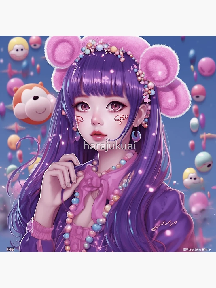 Adorable Kawaii Idol Anime Girl With Purple Hair and (Instant