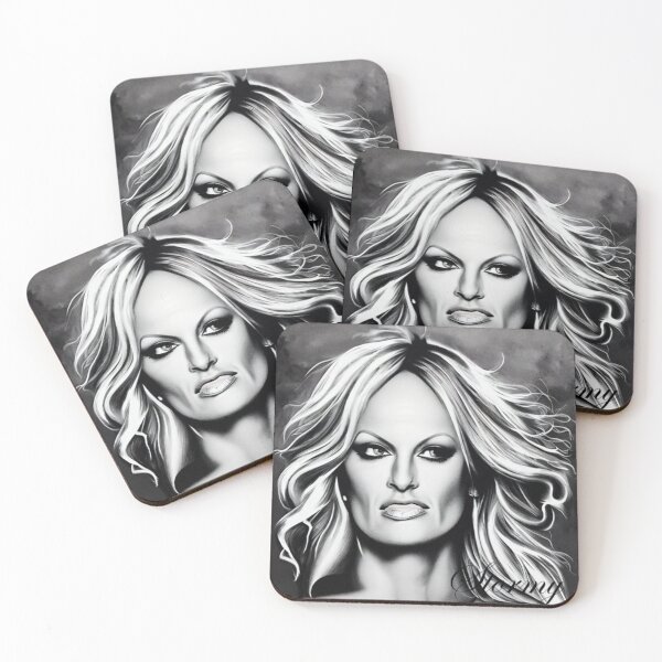 Item preview, Stormy Daniels Black and White Airbrush Portrait with Stormy Signature designed and sold by Vintage Hustle.