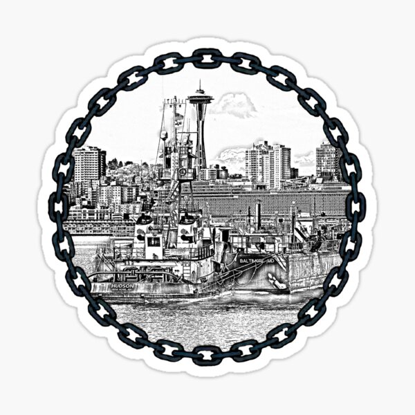  Vane Brothers Tug Huson Seattle Skyline Space Needle Sketch Sticker