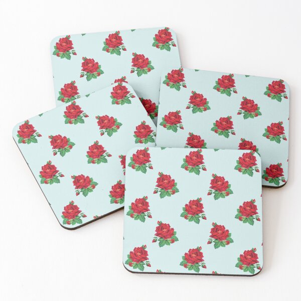 Item preview, Red vintage roses on mint designed and sold by LittleBettyMakes.